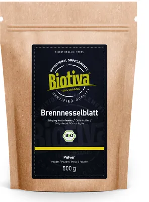 Produktbild von Biotiva Brennnesselpulver gemahlen 500g aus biologischem Anbau
