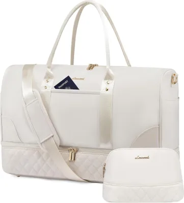 Image de Weekender Sac de voyage pour femmes avec compartiment à chaussures & compartiment humide, set de 2 pièces - Beige