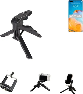 Produktbild von K-S-Trade Stativ Tisch-Ständer Dreibein Handy-Stativ Ständer kompatibel mit Huawei P40 Pro+ Mini-Stativ Smartphone Tripod Handy-Stativ aus Plastik