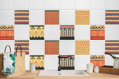 Produktbild von 24 Stück Laminierter Klebefolienset Wandfliesen für Küche Bad Aufkleber Dekor aus Mexiko 10 x 10 cm