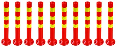 Image de lot de 10 poteaux de délimitation en plastique - hauteur 72,5cm réfléchissant Barrière pour entrepôt, parking avec pied - fixation avec vis Poteau de délimitation - Park Pfosten Leitpfosten Poller
