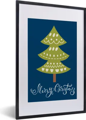 Produktbild von MuchoWow® MuchoWow® Gerahmtes Poster Weihnachtsbaum - Weihnachten - Zitate - Frohe Weihnachten - Tannenbaum - Blau 40x60 cm - Poster mit zchwarzem Bilderrahmen - Poster in Rahmen