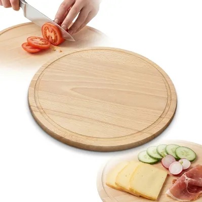 Obrázek produktu pro DŘEVĚNÁ BUKOVÁ DESKA, KRUHOVÁ, 30 cm, s drážkou na krájení předkrmů