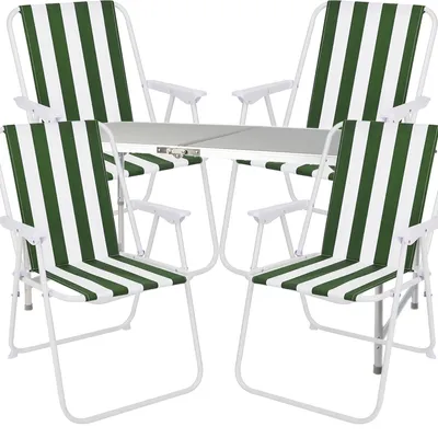 Produktbild von 5-teiliges Campingmöbel Set Alu 120x60x58/70cm grün-weiß