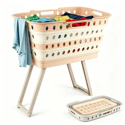 Produktbild von Wäschekorb Mit Halterung,Lagerkorb,platzsparendes modernes rechteckiges Design,für Bad, Schlafzimmer,Waschraum,Multipurpose,Easy-Fold Waschkörbe,Khaki