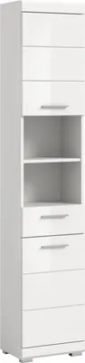 Image de Scout armoire haute pour salle de bain 2 portes, 1 tiroir, 2 étagères blanc brillant, blanc.