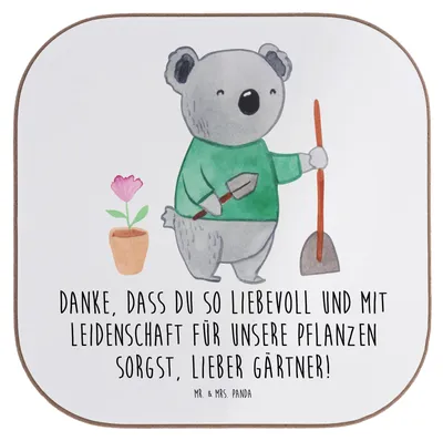 Produktbild von Mr. & Mrs. Panda Untersetzer Tasse Lieber Gärtner - Weiß - Geschenk, Aufmerksamkeit, Freude, Tassenuntersetzer, Anerkennung, danke, Holzuntersetzer, sagen, Dankeschön