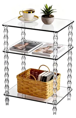 Produktbild von Beistelltisch aus transparentem Acryl, 3-stöckig, für Wohnzimmer, Büro, Flur, Schlafzimmer, kleiner Nachttisch