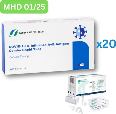 Produktbild von Safecare Corona & Influenza (Grippe) Kombi-Schnelltest | Laien-Selbsttest |  20 Stück MHD 01/25 | ID: 2099 | GRATIS parahealth Tests (5 Stück, MHD 12/25)