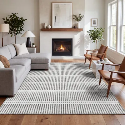 Image de Tapis moderne Tribesigns, 200 x 300 cm, salon, chambre et salle à manger, doux, antidérapant, tapis, ultrafin, style cottage, Oeko-Tex, gris