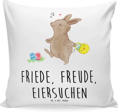 Produktbild von Mr. & Mrs. Panda Kissen 40x40 Hasen Eier suchen - Weiß - Geschenk, kuschelkissen, Ostern, Polster, bedruckt, Polsterkissen, Sofakissen