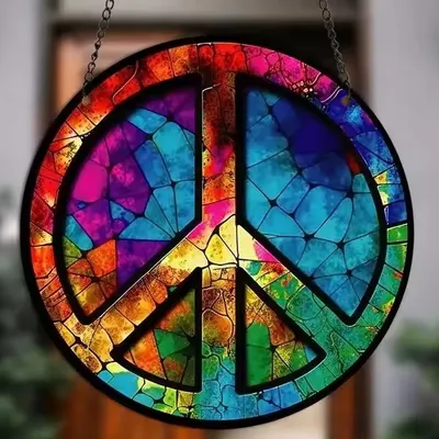 Produktbild von Handgefertigter Peace-Sonnenfänger aus Buntglas KP31572