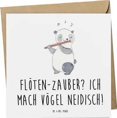 Produktbild von Mr. & Mrs. Panda Grußkarte Flöte Zauber - Weiß - Geschenk, faltkarte, Musikinstrument, Melodie, Klappkarte, Neid, Musik, Lernen, Instrument, Musizieren, Vögel, Musiker