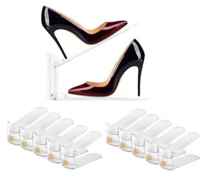 Image de Organisateur de chaussures, empilable, réglable, double rangée, 10 pièces, transparent