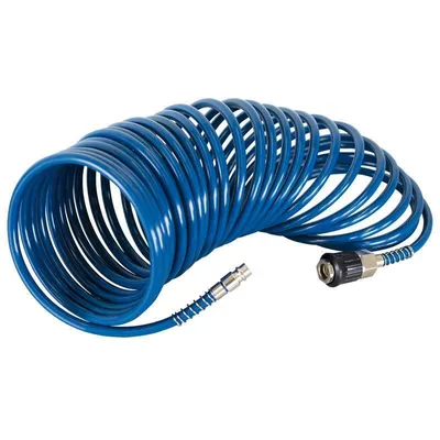 Produktbild von Scheppach Kompressor Schlauch 10m - 1/4 Zoll Druckluftschlauch mit Schnellkupplung universell passend für Kompressoren | Druckluftspiralschlauch blau