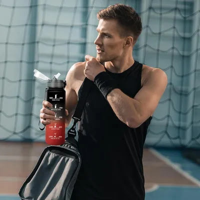Produktbild von Wasserflasche 1 Liter mit Strohhalm - Auslaufsichere Sportflasche für Erwachsene und Kinder