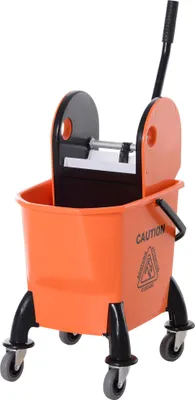 Produktbild von Orangener 26-Liter-Rollbarer Reinigungseimer mit Mopppresse aus Kunststoff