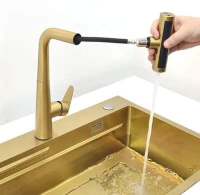 Produktbild von Küche: Armatur – Goldfarben – Wasserhahn – 4 Funktionen – Aus Edelstahl (304) – Für ein Spülbecken
