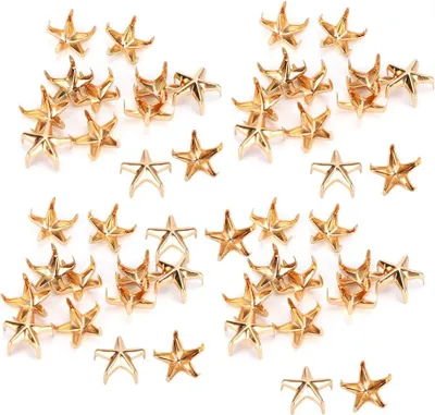 Produktbild von 200 Stück Sternnieten, Sternnieten Metallkrallenperlen Fünfzackige Sternkrallen-Nägel Nagelkopf Punk-Nieten DIY Taschen Hüte Dekoration 10MM [Gold] Ersatzteile
