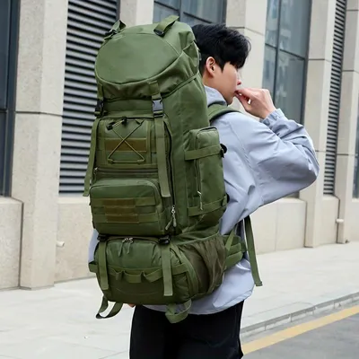 Produktbild von Outdoor Trekkingrucksack 80L Großes Fassungsvermögen 38×25×85cm Leicht & Robust Wanderrucksack Camping Reiserucksack, Grün