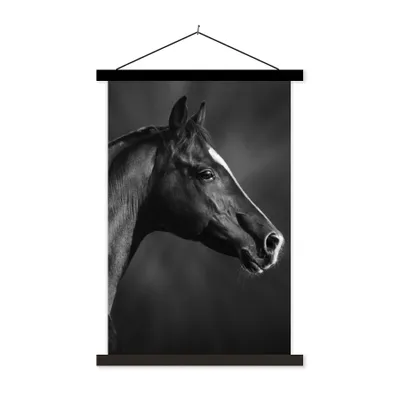 Produktbild von MuchoWow® Textilposter Pferd - Tiere - Schwarz - Weiß - Porträt 120x180 cm mit schwarzem Rahmen - Fotos