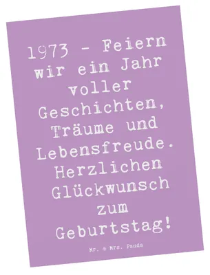 Produktbild von Mr. & Mrs. Panda Postkarte Spruch 1973 Geburtstag - Lavendeltraum - Geschenk, Jubiläum, besondere Menschen, Grußkarte, bildkarte, Geburtsjahr, Postkarten, Ansichtskarte
