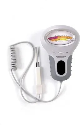 A digital water quality tester with a probe and a coiled cord, shown against a white background.