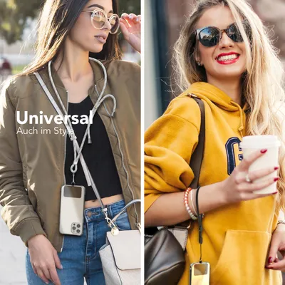 Produktbild von EAZY CASE Universal Handykette kompatibel mit allen Smartphones, Kette zum Umhängen, Handyband mit Hülle, mit Karabiner in Silber