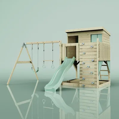 Produktbild von OutdoorToys Spielturm Nils aus Holz in Grün Mintgrün, mit Trapezstange