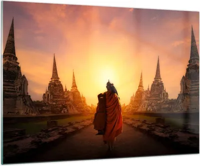 Produktbild von Bilder auf glas - Tempel Mönch - 100x70cm - Glasbilder - Wandbilder - Kunstdruck - zum Aufhängen bereit - Wanddekoration aus Glas - Glas Bilder - Wandbild auf Glas - Einteilig - GAA100x70-3472
