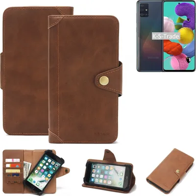 Produktbild von K-S-Trade Handyhülle für Samsung Galaxy A51 Schutz Hülle Walletcase Bookstyle Tasche Case Handytasche Wallet Flipcase Cover PolyurethanBraun (1x)