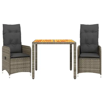 Immagine prodotto di Set Bistrò da Giardino 3 pz con Cuscini in Polyrattan Grigio