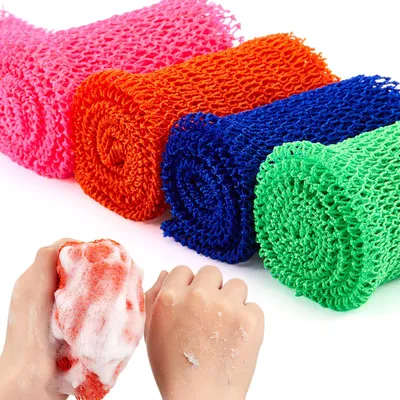 Imagen del producto de Solidchoice - Juego de 4 esponjas de baño de malla larga para exfoliación, en varios colores