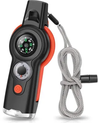 Produktbild von Multifunktionales 7-in-1 Notfallinstrument – Kompas, Thermometer, LED-Licht & Vergrößerungsglas – für Outdoor-Aktivitäten wie Wandern, Camping und Wassersport – 1 Stück