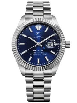 Produktbild von S&T DESIGN Quarzuhr Herrenuhr Japanisches Uhrenwerk Edelstahl Armbanduhr 40mm Männer Blau BLUE LAKE 1 (Set, 1-tlg., mit Bandkürzgerät und Uhrenbox)