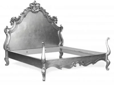 Image de Lit Casa Padrino Barock modèle Lusso Superior, finition argentée, dimensions 180 x 200 cm, en bois massif de noyer