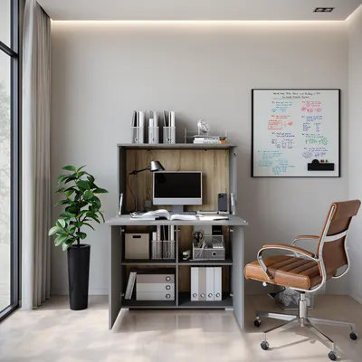 Produktbild von MINIO Sekretär VEVE OFFICE 90 mit LED-Beleuchtung, Büroschrank 90 x 125,1 x 42 cm – Grau Pallad