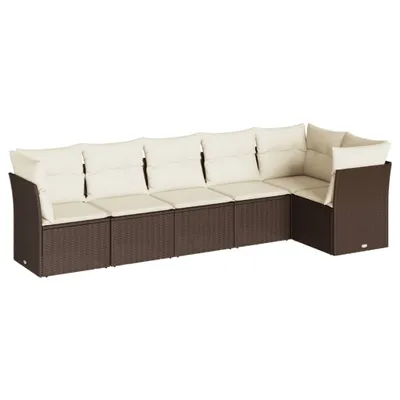 Image de vidaXL Ensemble de salon de jardin 6 pièces avec coussins Marron Poly Rattan