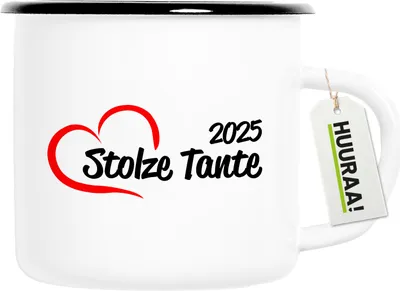 Produktbild von Huuraa Emaille Tasse Stolze Tante 2025 Herz 300ml Vintage Campingbecher Geschenkidee