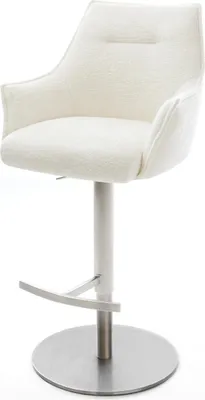 Produktbild von DELIFE Barstuhl Alja-Flex Bouclé Soft Beige Drehfuß höhenverstellbar Edelstahl Silberfarben Taschenfederkern