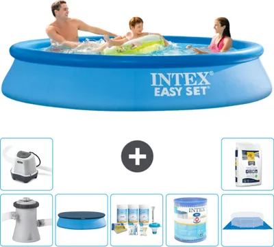 Produktbild von Intex runder aufblasbarer Easy Set-Schwimmpool – 305 x 61 cm – Blau – inklusive Pumpe Abdeckung - Wartungspaket - Filter - Bodenplane - Salzwassersystem - Poolsalz