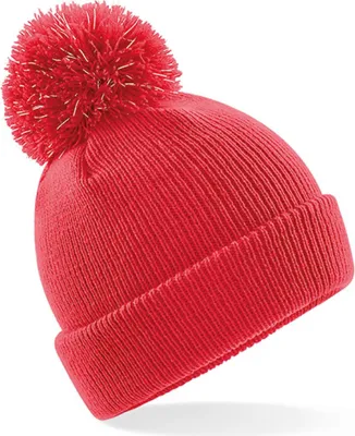 Produktbild von Beechfield B406B | Junior Reflective Bobble Beanie - Farbe: Bright Red - Größe: One Size
