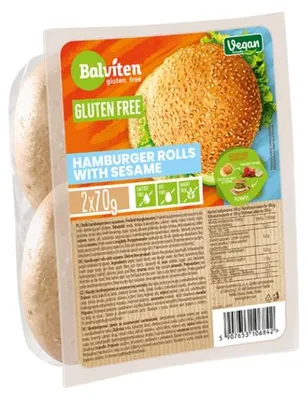 BUŁKI DO HAMBURGERÓW Z SEZAMEM BEZGLUTENOWE (2 szt.) 140 g - BALVITEN