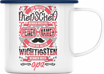 Produktbild von Trendation - Opa Emaille Tasse Geschenk von Enkel Enkelin Bester Opa Der Welt Emaille Tasse Geschenkidee Bester Opa Der Welt (Blau)