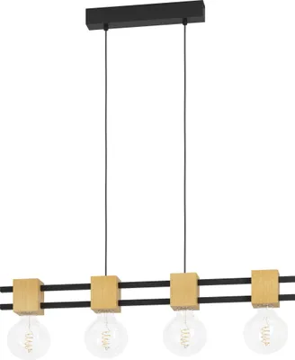 Produktbild von EGLO Hängelampe Levantara, Pendelleuchte Esstisch 4-flammig, FSC100HB, Esszimmerlampe aus Holz in Natur und Metall in Schwarz, Hängeleuchte mit E27