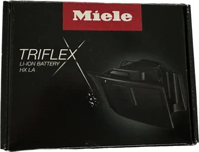 The image shows the packaging of a Miele Triflex Li-Ion battery.