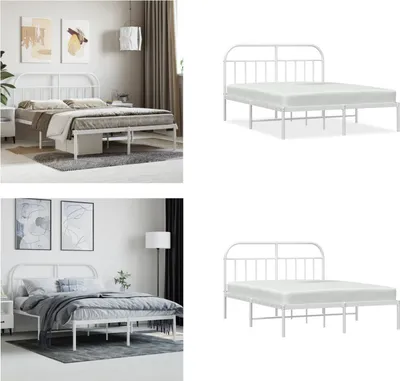 Produktbild von vidaXL Bettgestell mit Kopfteil Metall Weiß 140x200 cm - Bettgestell - Bettgestelle - Bettrahmen - Bett
