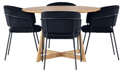Image de Yakidon ensemble pour salle à manger table à manger avec rallonge brun 4 chaises velours noir.