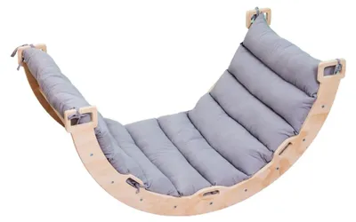 Produktbild von Buxibo Kletterbrücke/Kletterbogen aus Holz inklusive Kissen – Montessori-Klettergerüst – Naturholz – Kinderspielzeug – 97 x 47 x 52 cm