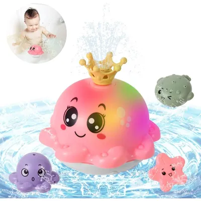 Produktbild von Wiederaufladbares Oktopus Badespielzeug - Wasserdichtes LED Babyspielzeug mit Wasserspritze - Pool- & Badespielzeug für Jungen & Mädchen